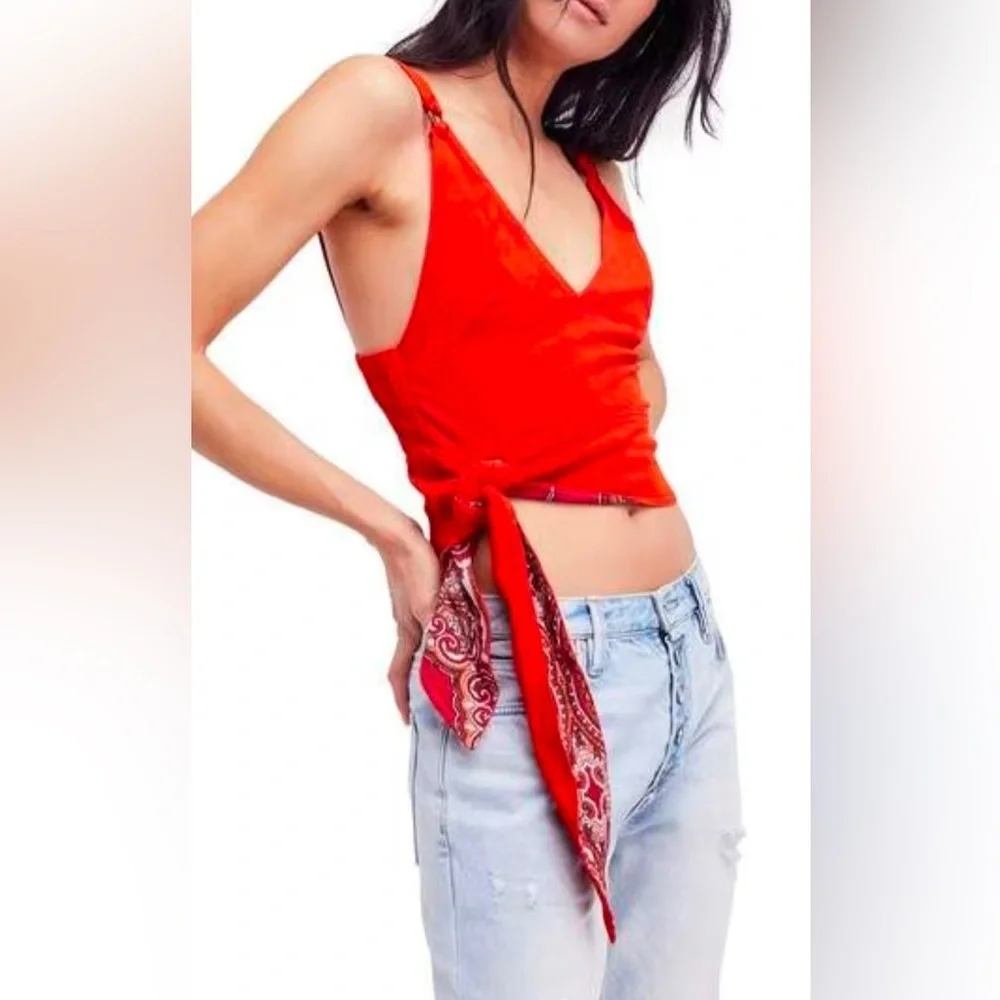 NWT Free People Paisley Pop Tank in Red, Size M